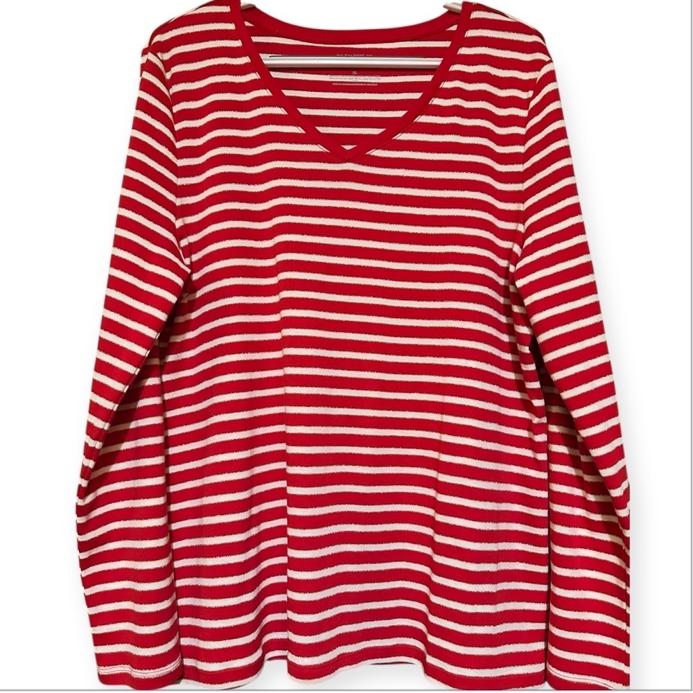 NWT Talbots Sparkle Red and White Striped V-Neck Women's Top